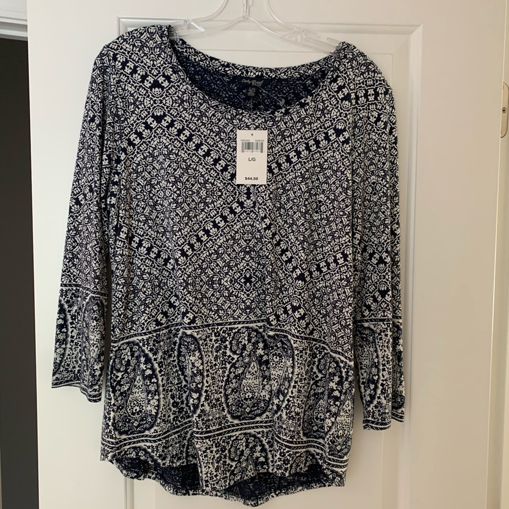 NWT Lucky Brand Paisley Tunic - Navy/Cream Lg